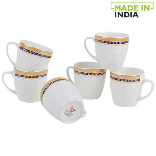 Buy BP Bharat Chai/Tea/Coffee Bonechina White Mugs With Blue Design