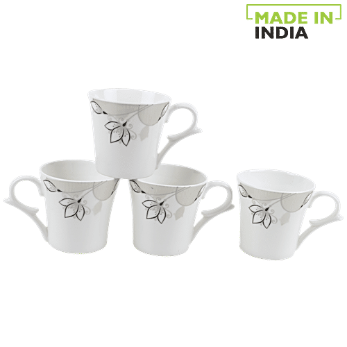 Buy BP Bharat Chai/Tea/Coffee Bonechina Gray & Black Floral Mugs Online