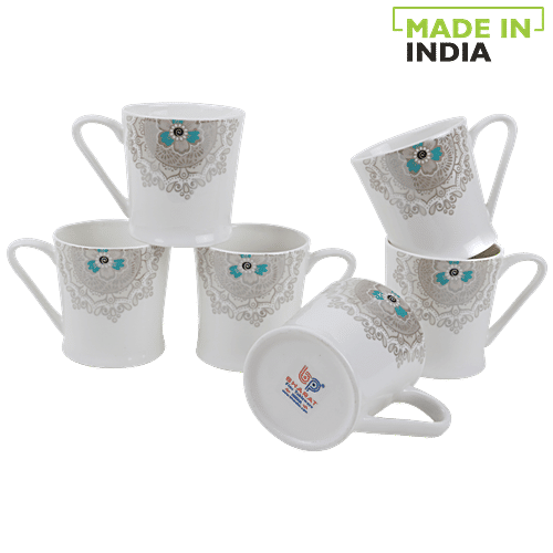 Buy BP Bharat Chai/Tea/Coffee Bonechina Gray Ethnic Print With Blue Mug