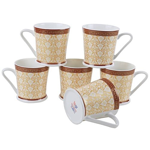 Buy BP Bharat Chai/Tea/Coffee Bonechina Golden & Maroon Print Mug