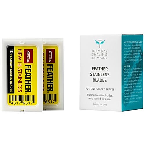 Bombay Shaving Company Feather Razor Blades - Platinum Coated, 20 pcs For One Stroke Shaves