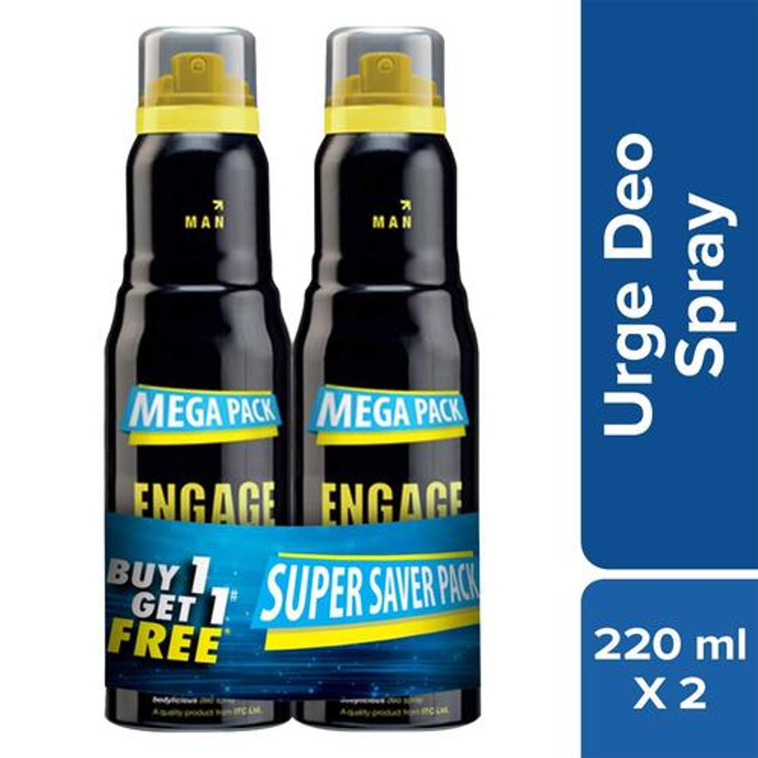 Engage Mega Pack Urge Deodorant Spray - Citrus, Woody, 220 ml (Buy 1 Get 1 Free)