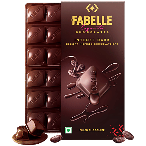 Fabelle Exquisite Chocolates - Intense Dark Dessert Inspired Chocolate Bar, 130 g Luxury Dark Chocolate Centre-Filled Bar Filled With Dark Choco Mousse