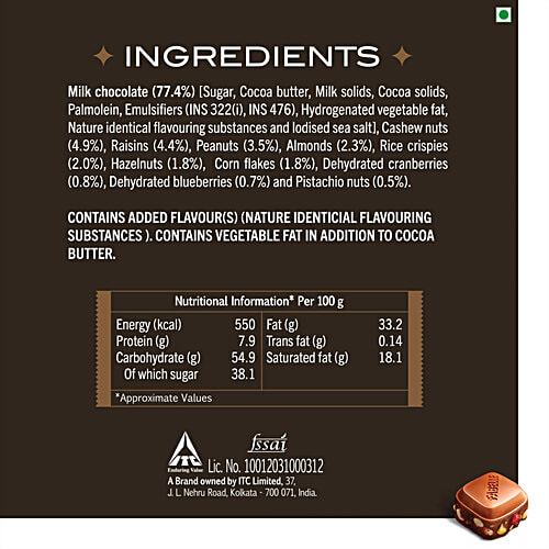 Fabelle Exquisite Chocolates - Rocky Road Milk Chocolate With Fruits, Nuts & Crispies, 120 g  