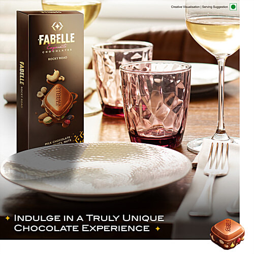 Fabelle Exquisite Chocolates - Rocky Road Milk Chocolate With Fruits, Nuts & Crispies, 120 g  