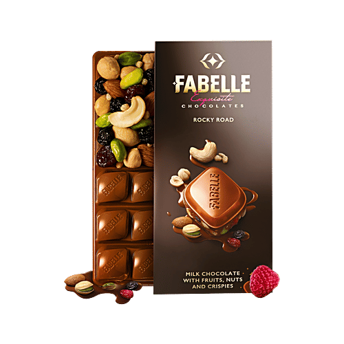 Fabelle Exquisite Chocolates - Rocky Road Milk Chocolate With Fruits, Nuts & Crispies, 120 g  