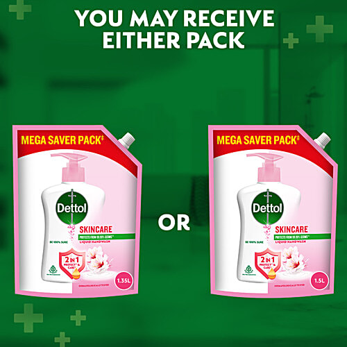 Dettol Skincare Liquid Handwash Refill, 1350 ml Pouch Moisturising Hand Wash Antibacterial Formula, 10x Better Germ Protection