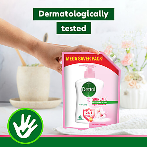 Dettol Skincare Liquid Handwash Refill, 1350 ml Pouch Moisturising Hand Wash Antibacterial Formula, 10x Better Germ Protection