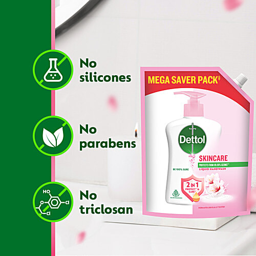 Dettol Skincare Liquid Handwash Refill, 1350 ml Pouch Moisturising Hand Wash Antibacterial Formula, 10x Better Germ Protection