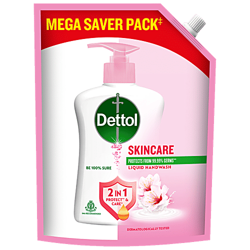 Dettol Skincare Liquid Handwash Refill, 1350 ml Pouch Moisturising Hand Wash Antibacterial Formula, 10x Better Germ Protection