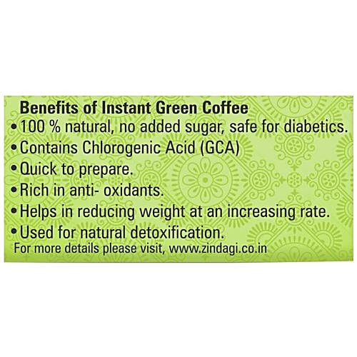 Zindagi Instant Green Coffee With Lemon Extracts & Stevia, 20 Sachets Fortified with Antioxidant GCA