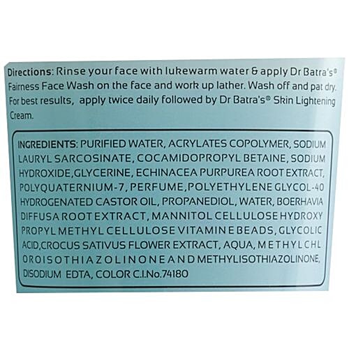 Dr Batra's  Fairness Face Wash - Enriched with Saffron & Echinacea Extract, For All Skin Types, Sulphate, Silicon & Soap Free, 200 g  Sulphate, Silicon & Soap Free