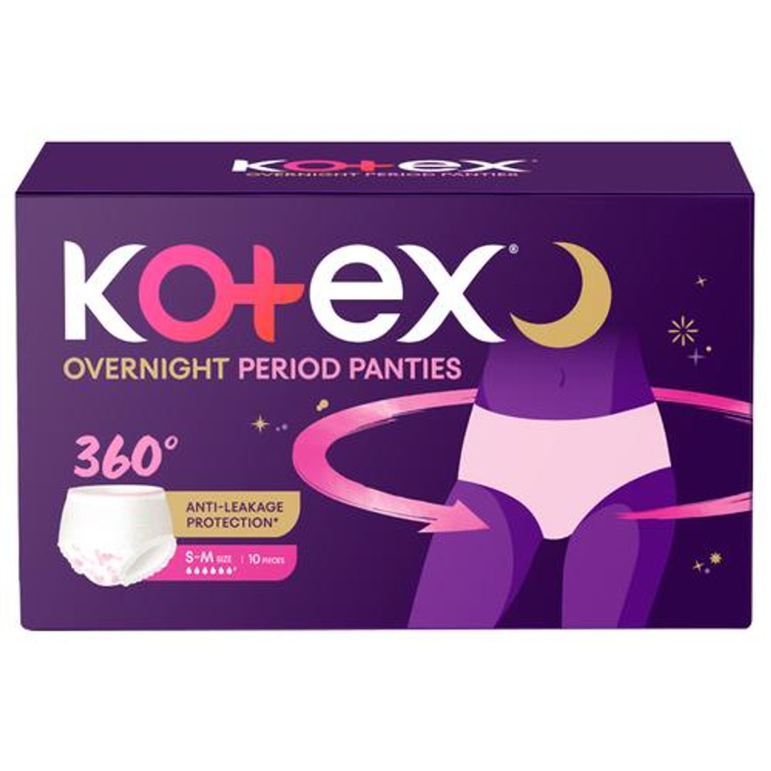 Kotex Overnight Period Panties - 360 Degree Anti-Leakage Protection, S/M, 10 pcs 