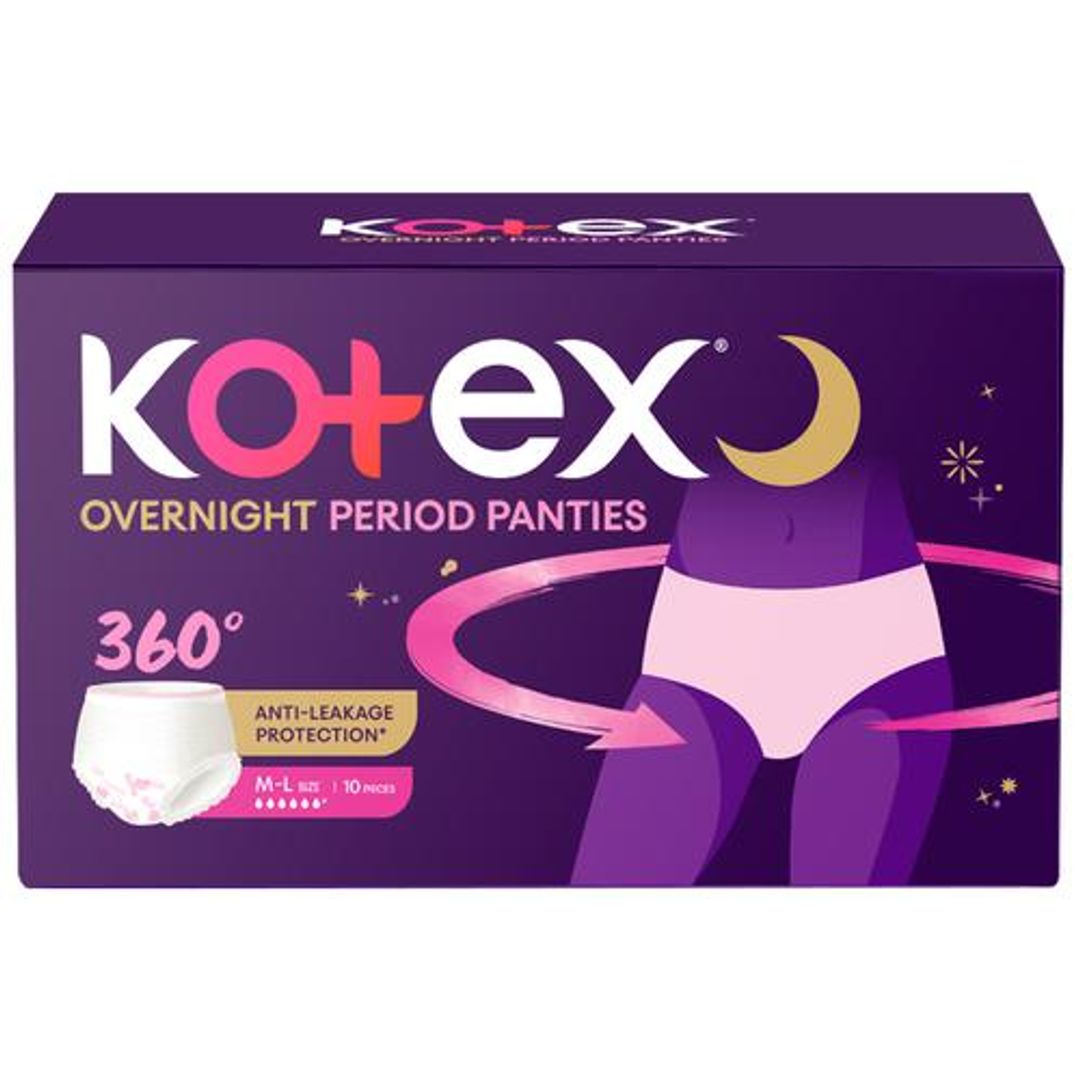 Kotex Overnight Period Panties - 360 Degree Anti-Leakage Protection, M/L, 10 pcs 