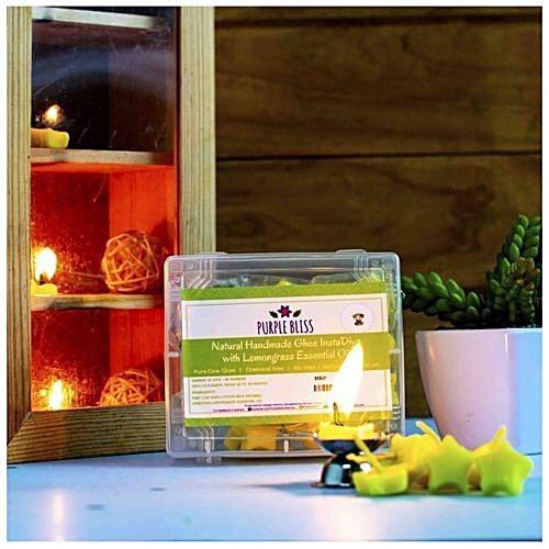 Buy Purplebliss Lemongrass Oil & Pure Cow Ghee Diya With A Steel Diya