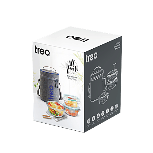 Treo All Fresh Borosilicate Glass Tiffin/Lunch Box, 3 pcs Box 