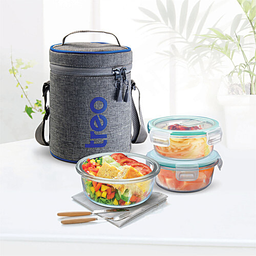 Treo All Fresh Borosilicate Glass Tiffin/Lunch Box, 3 pcs Box 