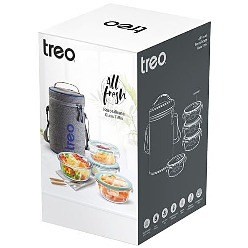Treo All Fresh Borosilicate Glass Tiffin/Lunch Box, 4 pcs Box 