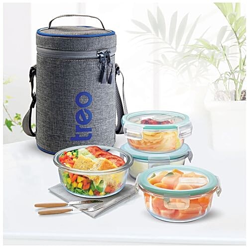 Treo All Fresh Borosilicate Glass Tiffin/Lunch Box, 4 pcs Box 