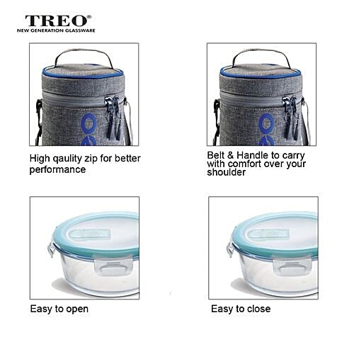 Treo All Fresh Borosilicate Glass Tiffin/Lunch Box, 4 pcs Box 
