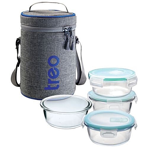 Treo All Fresh Borosilicate Glass Tiffin/Lunch Box, 4 pcs Box 