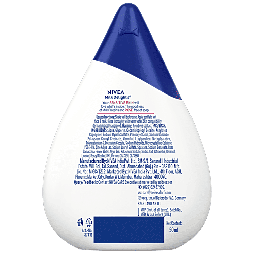 Nivea Milk Delights Face Wash With Rose For Sensitive Skin, 50 ml  