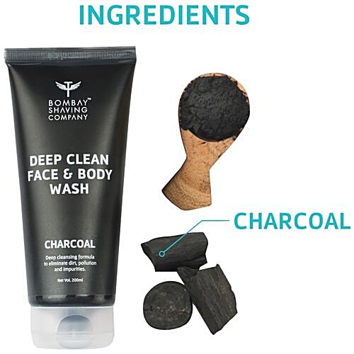 Bombay Shaving Company Activated Charcoal Face & Body Wash - With Anti-Pollution Effect, 200 ml  