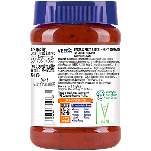 Veeba Herby Tomato Pasta & Pizza Sauce - No Onion & Garlic, 280 g  