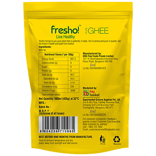 Fresho Pure Cow Desi Ghee/Tuppa, 500 ml  