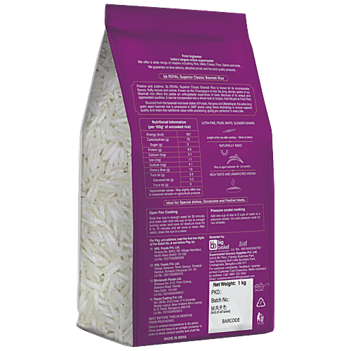 bb Royal Superior Classic Basmati Rice/Basmati Chawal, 1 kg Pouch