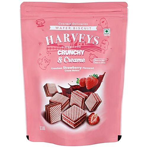 Harveys  Crunchy & Creame Wafer Biscuit - Strawberry, 110 g Pouch 