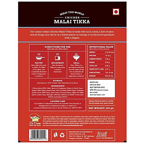 La Carne Chicken Malai Tikka, 500 g PKT 