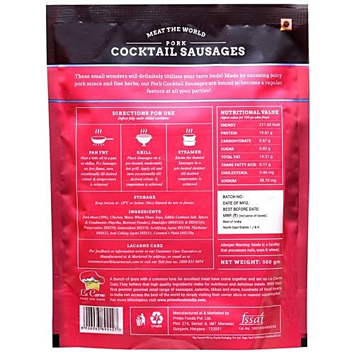 La Carne Pork Cocktail Sausage, 500 g PKT 