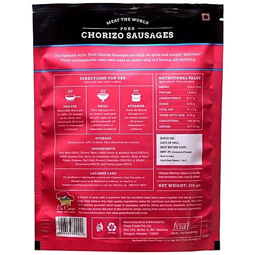 La Carne Pork Chorizo Sausages, 250 g Pouch 