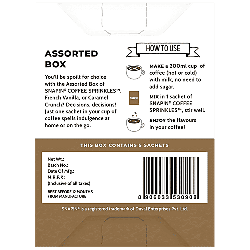 Snapin Coffee Sprinkles - Assorted Box, 48 g (5 Sachets x 9.6 g each) 