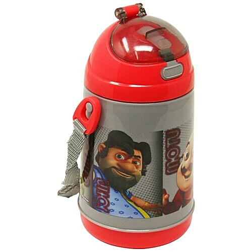Hm International Motu Patlu Double Wall Plastic Sipper Kids Water Bottle, 400 ml