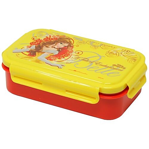 Hm International Disney Belle Princess Kids Plastic Lunch Box With Detachable Steel Tray, 1 pc  Dishwasher & Microwave Safe