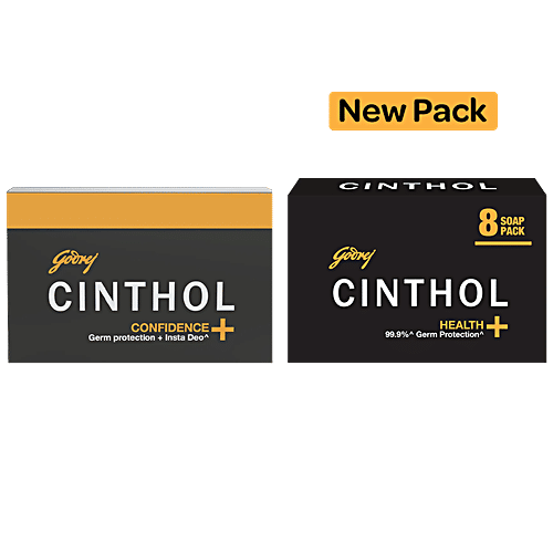 Cinthol Health+ Bath Soap - 99.9% Germ Protection, 100 g (Pack of 8) 