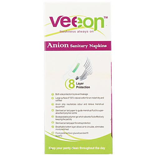 VEEON Anion Sanitary Napkins - Ultra Slim XXXL, 6 pcs  Antibacterial Anion Strip, Odour Control