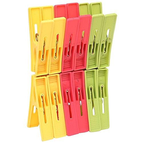 Swastik Platinum Premium Plastic Cloth Clips - Assorted Colour, 12 pcs  