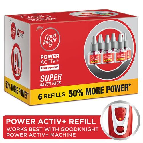 Good knight Power Activ+ Liquid Vapourizer, Mosquito Repellent Refill, 45 ml each Pack of 6 