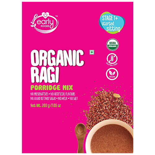 Early Foods Organic Sprouted Ragi Porridge Mix - Plain, Vegan, Gluten Free, No Preservatives, 200 g  No Preservatives, No Artificial Flavours