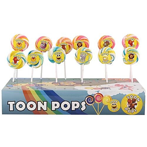 Toonpops Swirlpop Round Shape 1.5 Dia With Fun Cartoon Stickers, 10 g (Pack of 12) Cruelty Free