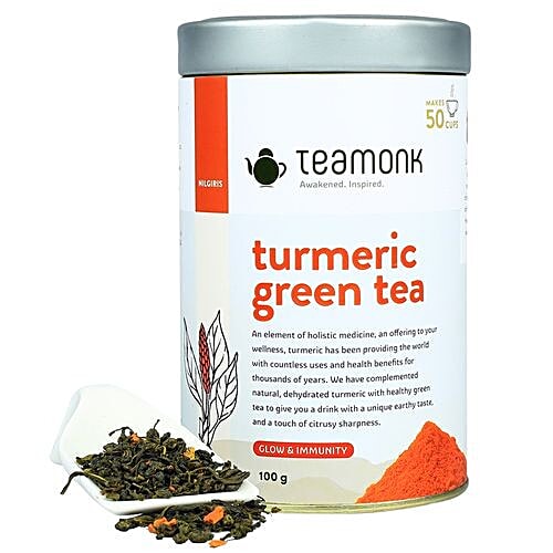 Teamonk Turmeric Green Tea - Provides Glowing Skin & Boosts Immunity, 100 g  Natural, No Cholesterol