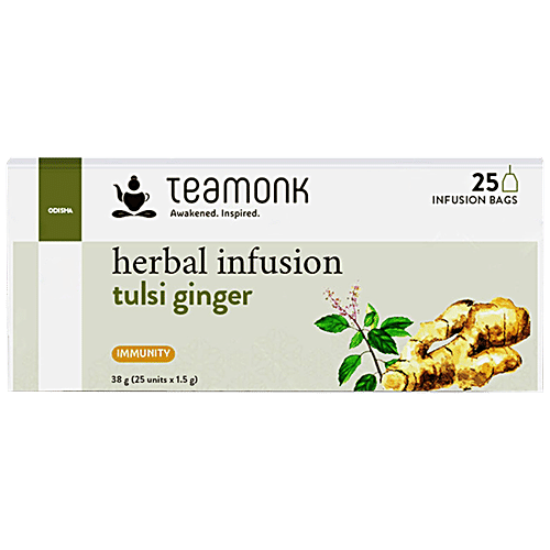 Teamonk Tulsi-Ginger Herbal Infusion, 50 g (25 Bags x 2 g each) 