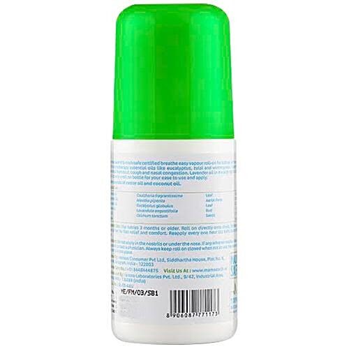Mamaearth Natural Breathe Easy Vapour Roll-On For Cold & Nasal Congestion, With Wintergreen & Eucalyptus Oil., 40 ml  No Camphor, Petrolatum & Mineral Oil