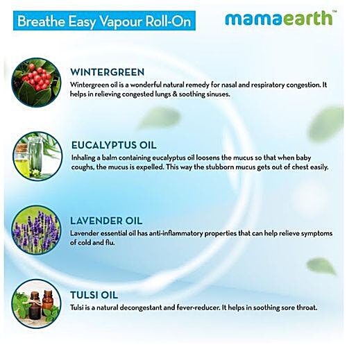 Mamaearth Natural Breathe Easy Vapour Roll-On For Cold & Nasal Congestion, With Wintergreen & Eucalyptus Oil., 40 ml  No Camphor, Petrolatum & Mineral Oil