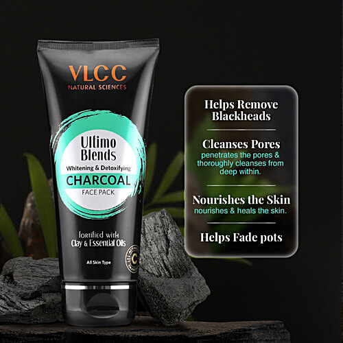 VLCC Ultimo Blends Charcoal Face Pack For Whitening & Detoxifying, 100 g Fortified With Clay & Essential Oils, Suits All Skin Types