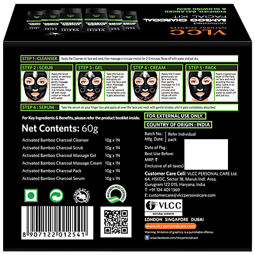 Vlcc Activated Bamboo Charcoal Facial Kit, 60 g  
