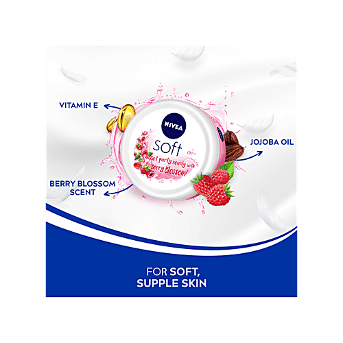 Nivea Light Moisturizer - Soft Berry Blossom, For Face, Hand & Body, Instant Hydration Non-Greasy Cream With Vitamin E & Jojoba Oil, 100 ml